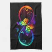 Levendige oneindigheid met een zwarte regenboogvli theedoek (Verticaal)