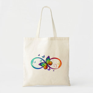 Levendige oneindigheid met een zwarte regenboogvli tote bag
