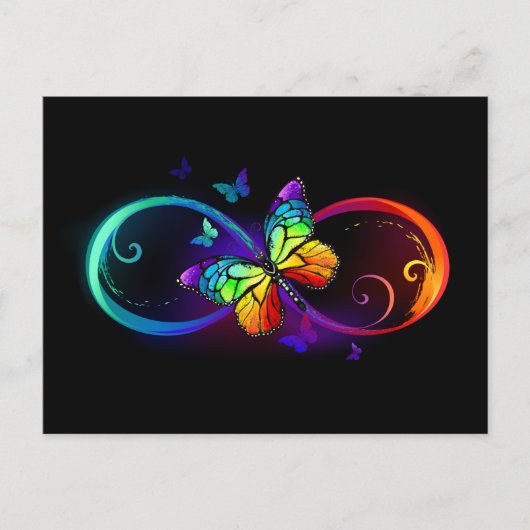 Levendige oneindigheid met een zwarte regenboogvli uitnodiging briefkaart (Voorkant)