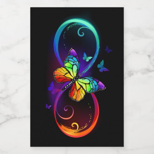 Levendige oneindigheid met een zwarte regenboogvli voedselcontainer etiket (Enkel label)