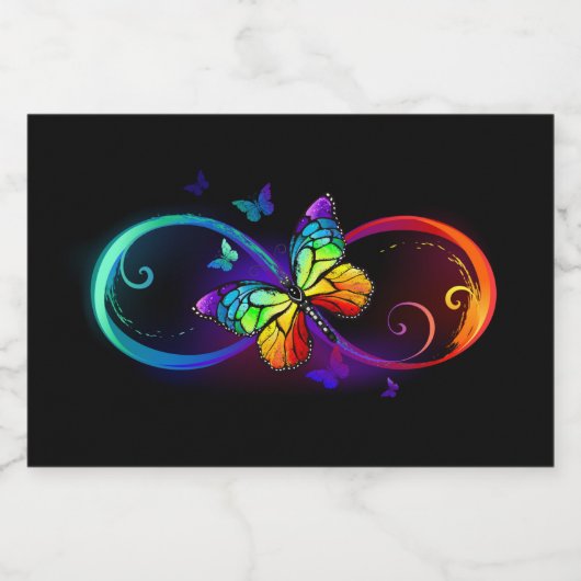 Levendige oneindigheid met een zwarte regenboogvli voedselcontainer etiket (Enkel label)