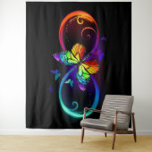 Levendige oneindigheid met een zwarte regenboogvli wandkleed (In situ)