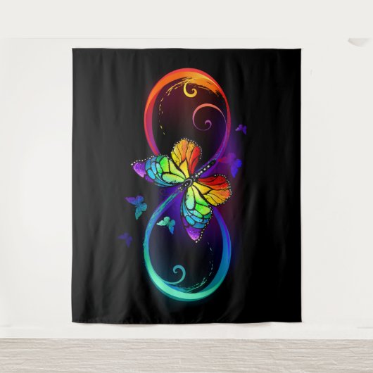 Levendige oneindigheid met een zwarte regenboogvli wandkleed (Voorkant)