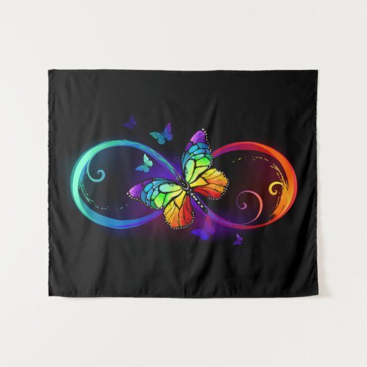 Levendige oneindigheid met een zwarte regenboogvli wandkleed (Voorkant (horizontaal))