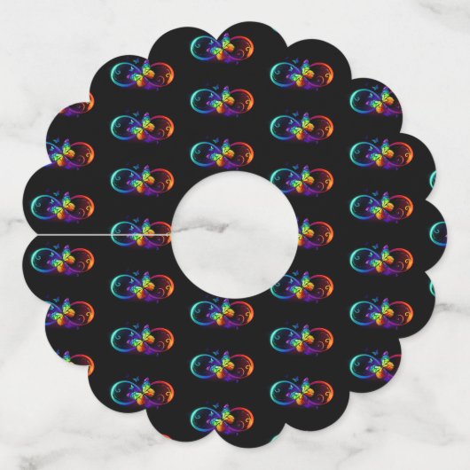 Levendige oneindigheid met een zwarte regenboogvli wijnglaslabel (Achterkant)