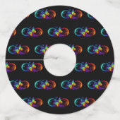 Levendige oneindigheid met een zwarte regenboogvli wijnglaslabel (Voorkant)