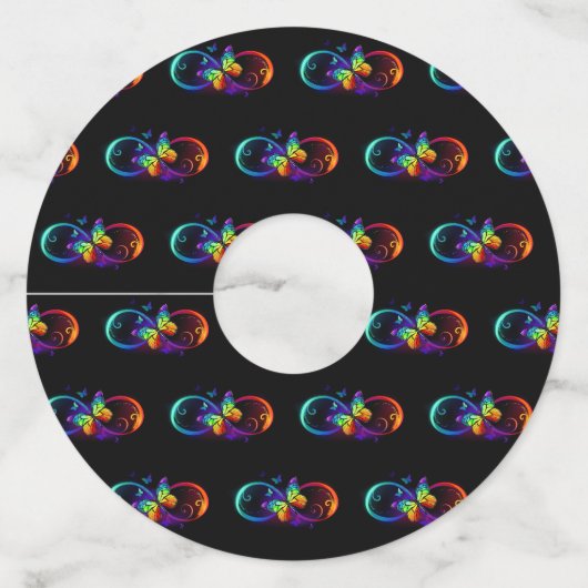 Levendige oneindigheid met een zwarte regenboogvli wijnglaslabel (Voorkant)