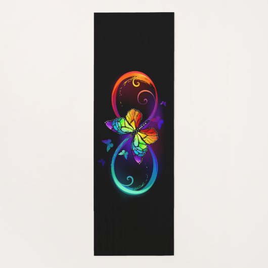 Levendige oneindigheid met een zwarte regenboogvli yogamat (Achterkant)