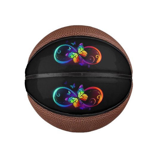 Levendige oneindigheid met regenboog vlinder op zw basketbal (Voorkant)