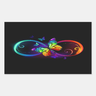 Levendige oneindigheid met regenboog vlinder op zw rechthoekige sticker