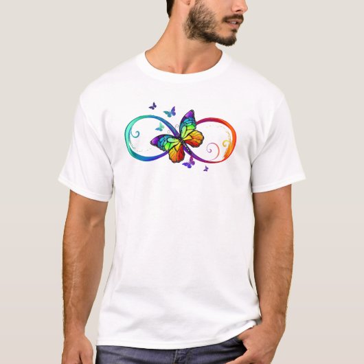 Levendige oneindigheid met regenboog vlinder op zw t-shirt (Voorkant)