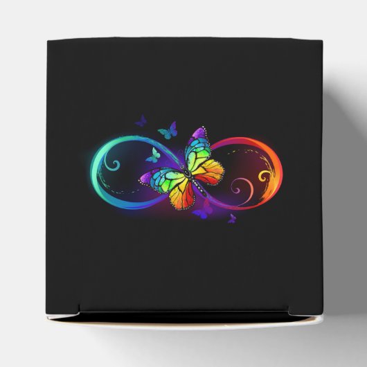 Levendige oneindigheid met regenboogvlinder op zwa bedankdoosjes (Bovenkant)