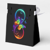 Levendige oneindigheid met regenboogvlinder op zwa bedankdoosjes (Achterkant)