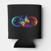 Levendige oneindigheid met regenboogvlinder op zwa blikjeskoeler (Achterkant)