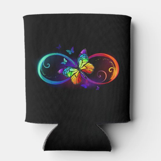 Levendige oneindigheid met regenboogvlinder op zwa blikjeskoeler (Achterkant)