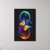 Levendige oneindigheid met regenboogvlinder op zwa canvas afdruk (Voorkant)
