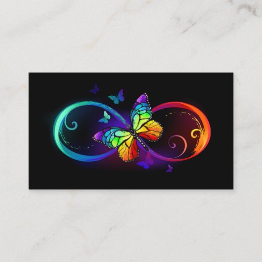 Levendige oneindigheid met regenboogvlinder op zwa informatiekaartje (Voorkant)