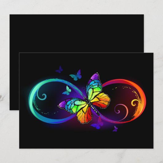 Levendige oneindigheid met regenboogvlinder op zwa menu (Voorkant / Achterkant)