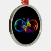 Levendige oneindigheid met regenboogvlinder op zwa metalen ornament (Rechts)