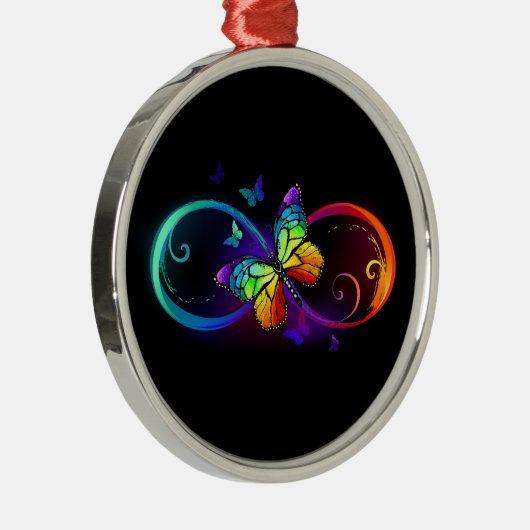 Levendige oneindigheid met regenboogvlinder op zwa metalen ornament (Rechts)