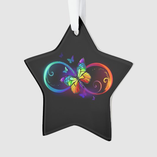 Levendige oneindigheid met regenboogvlinder op zwa ornament (voorkant)