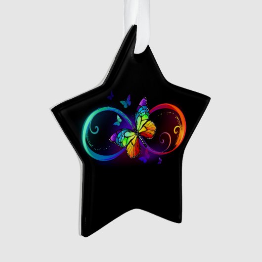 Levendige oneindigheid met regenboogvlinder op zwa ornament (voorkant)