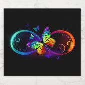 Levendige oneindigheid met regenboogvlinder op zwa sparkling wijnetiket (Enkel label)