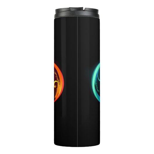 Levendige oneindigheid met regenboogvlinder op zwa thermosbeker (Achterkant)