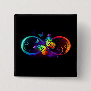 Levendige oneindigheid met regenboogvlinder op zwa vierkante button 5,1 cm