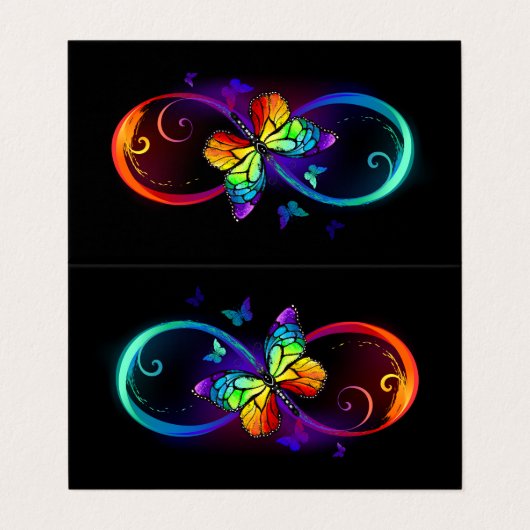 Levendige oneindigheid met regenboogvlinder op zwa visitekaartje (Buitenkant ongevouwen)