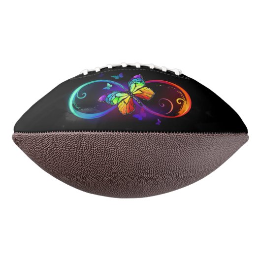 Levendige oneindigheid met zwarte regenboogvlinder american football (Gedraaid 90)