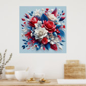 Levendige opstelling van 3D bloemen Poster (Keuken)