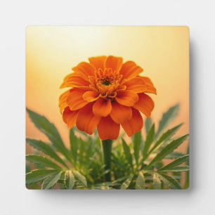 Levendige oranje afrikaantje bloem gouden zonsonde fotoplaat