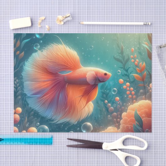 Levendige Oranje Betta Fish Decoupage Tissuepapier (Craft)