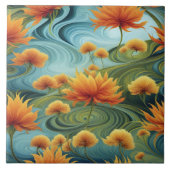 Levendige Oranje bloemen te midden van wervelende  Tegeltje (Voorkant)