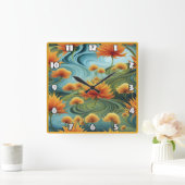 Levendige Oranje bloemen te midden van wervelende  Vierkante Klok (Huis)