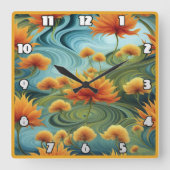 Levendige Oranje bloemen te midden van wervelende Vierkante Klok (Voorkant)