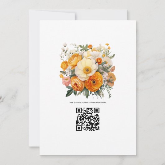 Levendige Oranje bloemenbruiloft uitnodiging (Achterkant)