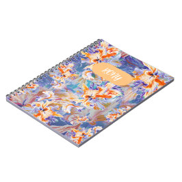 Levendige Oranje en Blauwe Abstracte Bloemenspiraa Notitieboek