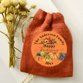 Levendige Oranje Herfst Cornucopia Familie Thanksg Ronde Sticker