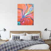 Levendige Oranje Hibiscus Bloesem Expressionist Canvas Afdruk (Insitu (Slaapkamer))