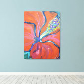 Levendige Oranje Hibiscus Bloesem Expressionist Canvas Afdruk (Insitu (Houten vloer))