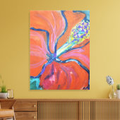 Levendige Oranje Hibiscus Bloesem Expressionist Canvas Afdruk (Insitu (Woonkamer))
