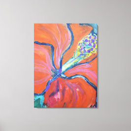 Levendige Oranje Hibiscus Bloesem Expressionist Canvas Afdruk