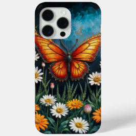 Levendige oranje insectenvlinder kamillebloemen iPhone 15 pro max hoesje