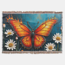 Levendige oranje insectenvlinder kamillebloemen deken