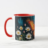 Levendige oranje insectenvlinder kamillebloemen mok (Links)