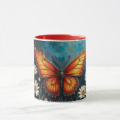 Levendige oranje insectenvlinder kamillebloemen mok (Midden)