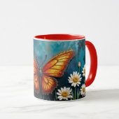 Levendige oranje insectenvlinder kamillebloemen mok (Voorkant rechts)