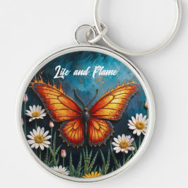 Levendige oranje insectenvlinder kamillebloemen sleutelhanger